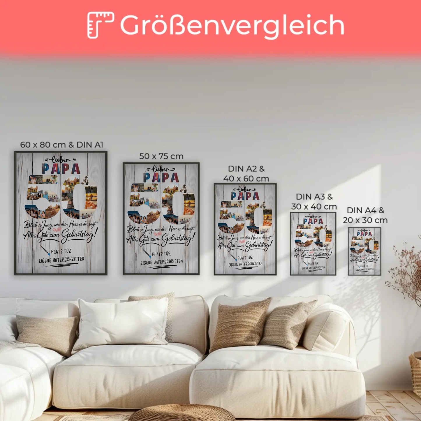 Personalisiertes Poster Papa 50 Geburtstag mit Unterschriften Fotos