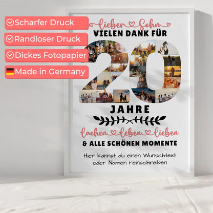 Personalisiertes Poster Sohn 20 Geburtstag Fotos Lachen Leben Wunschtext