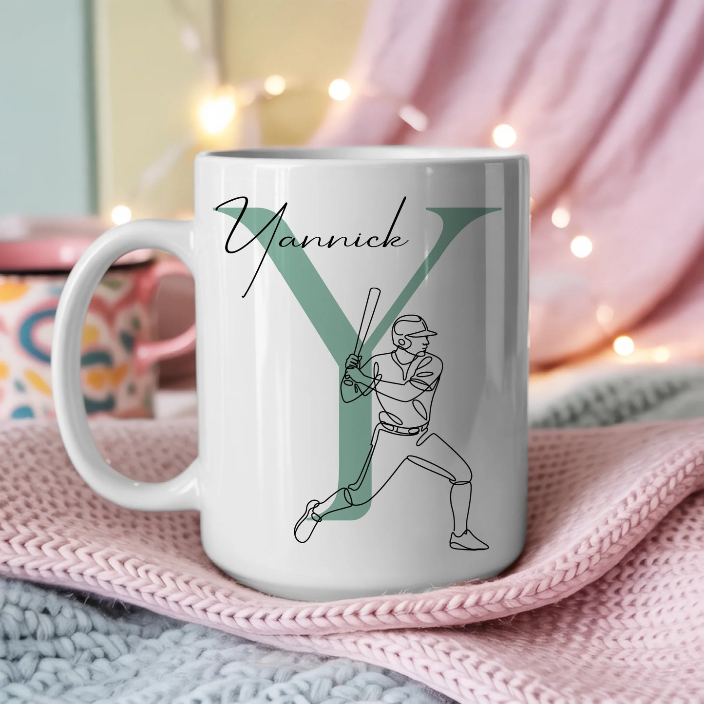 Personalisierte Tasse Mit Name Und Lineart Softball Softballspieler