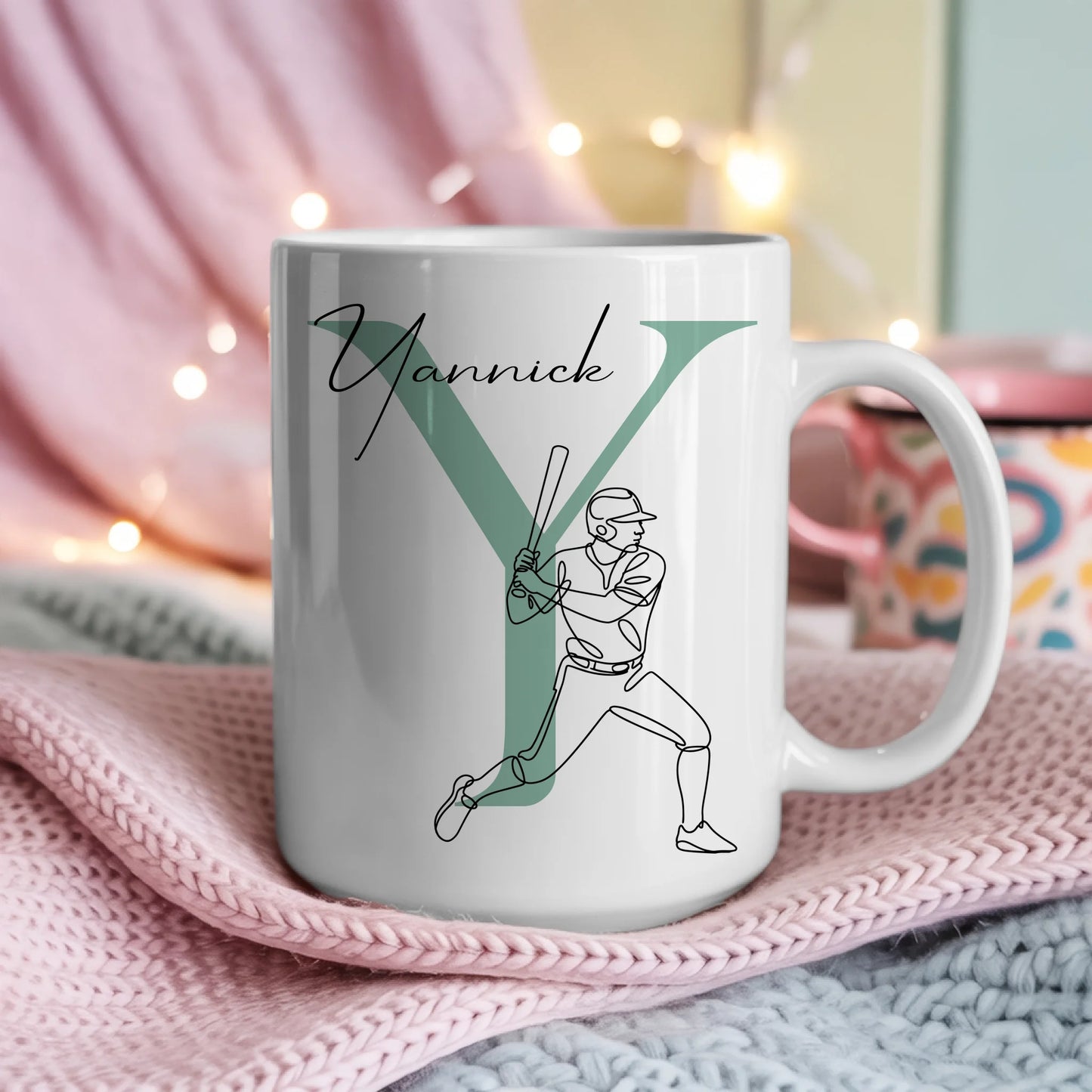 Personalisierte Tasse Mit Name Und Lineart Softball Softballspieler