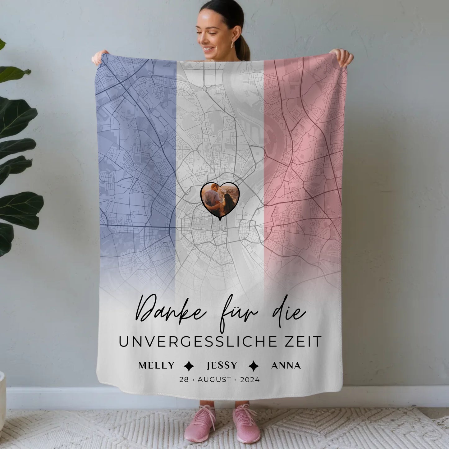 Personalisierte Decke Freundinnen Stadtkarte Foto Frankreich Danke