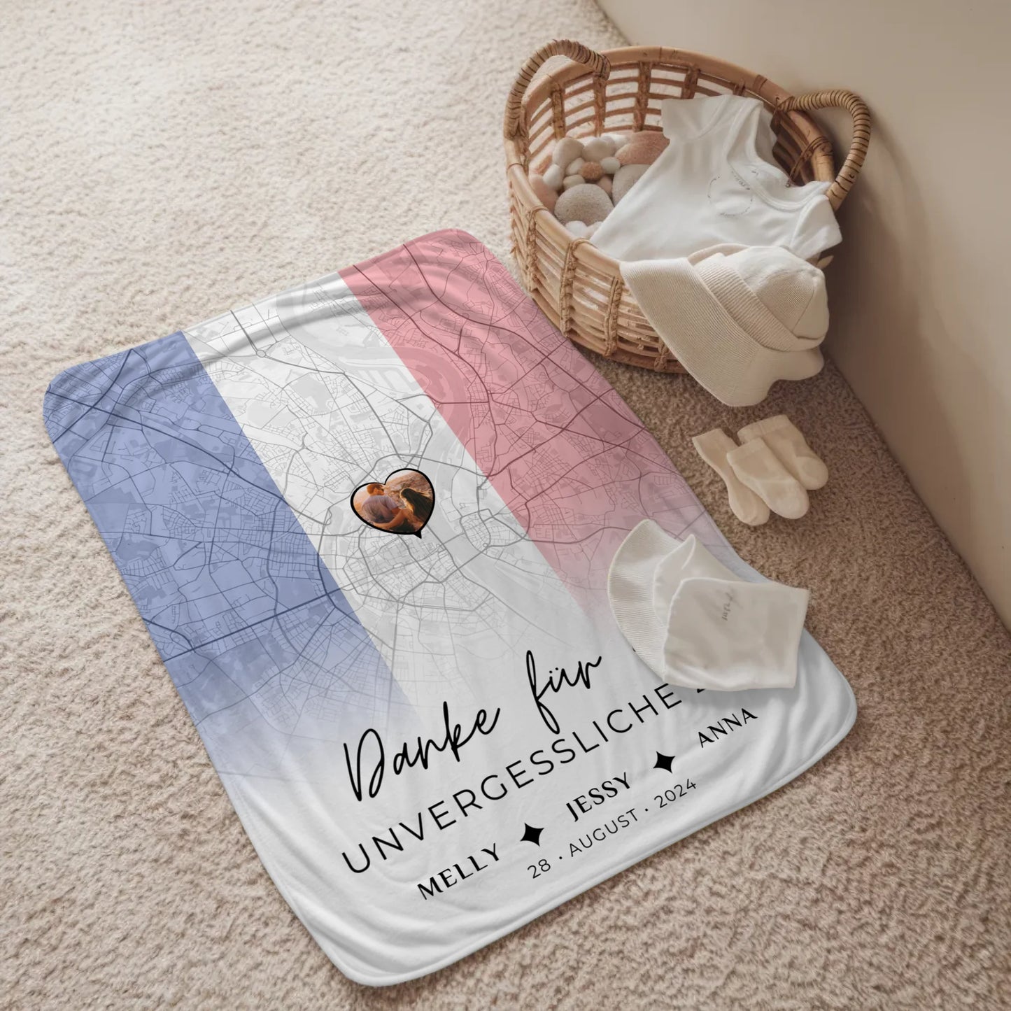 Personalisierte Decke Freundinnen Stadtkarte Foto Frankreich Danke