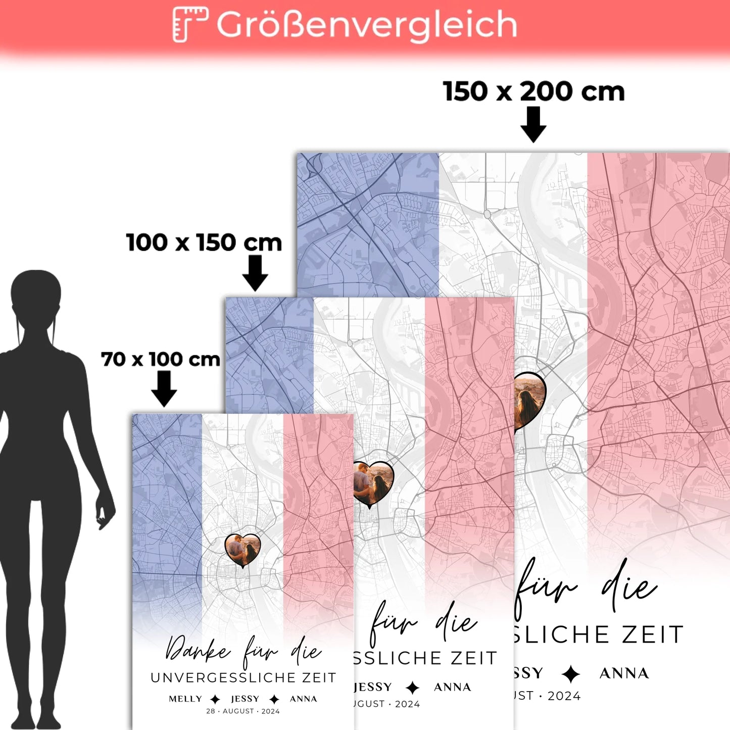 Personalisierte Decke Freundinnen Stadtkarte Foto Frankreich Danke