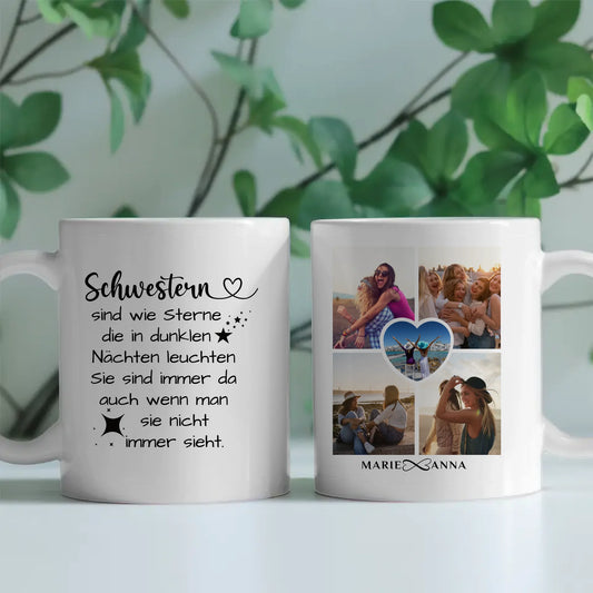 Tasse für Schwester personalisiert Sind wie Sterne Personalisiert