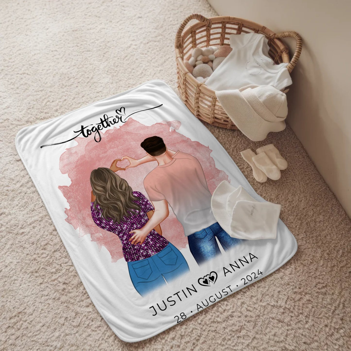 Personalisierte Decke Paare Figuren Together mit Namen Verliebte