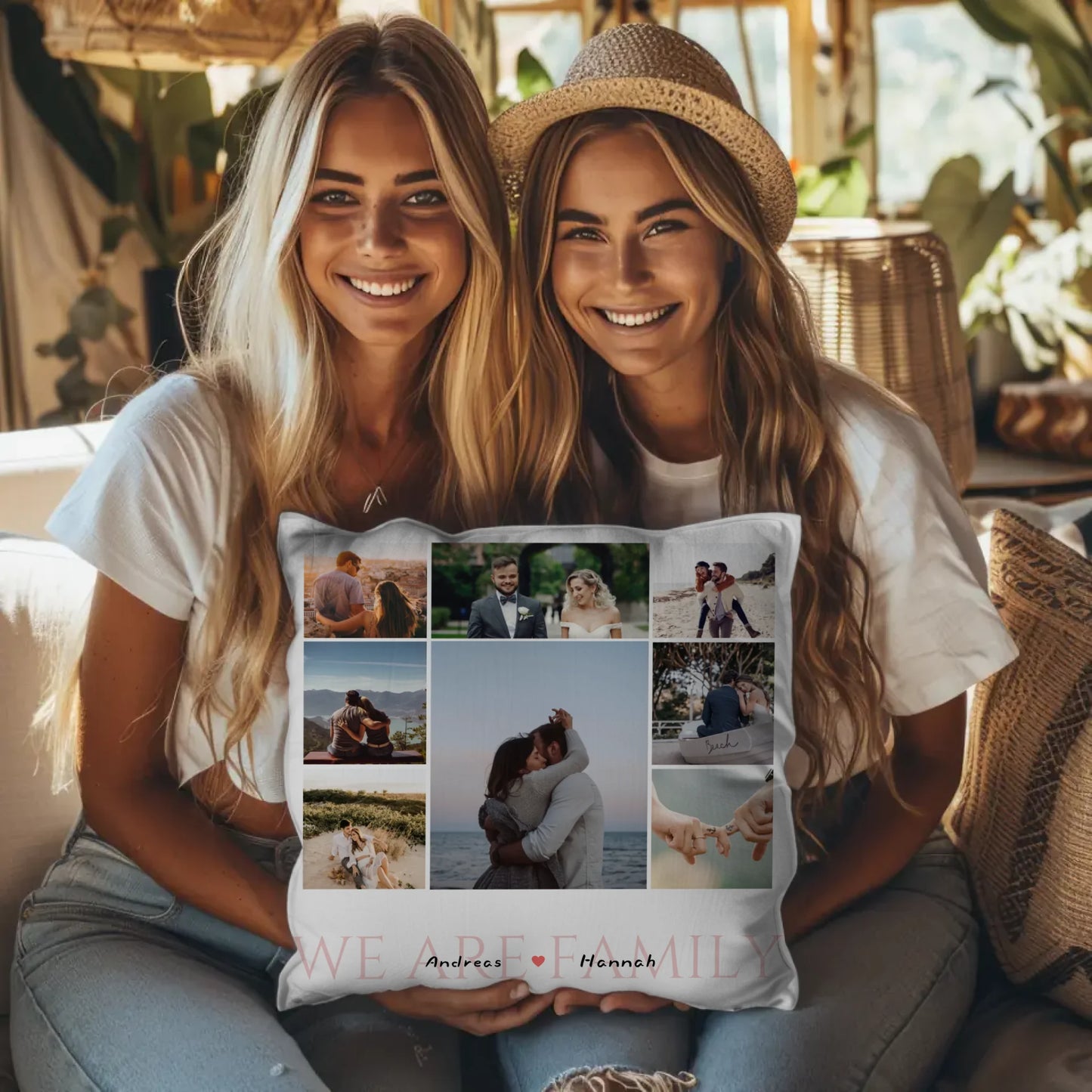 Personalisiertes Kissen Familie Fotocollage 8 Fotos & Namen