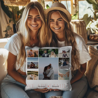 Personalisiertes Kissen Familie Fotocollage 8 Fotos & Namen