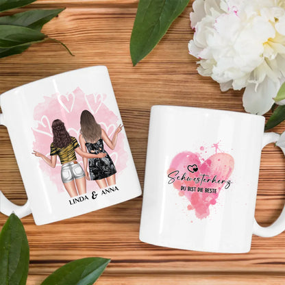 Personalisierte Tasse für Schwesterherz Bist die Beste mit Figuren