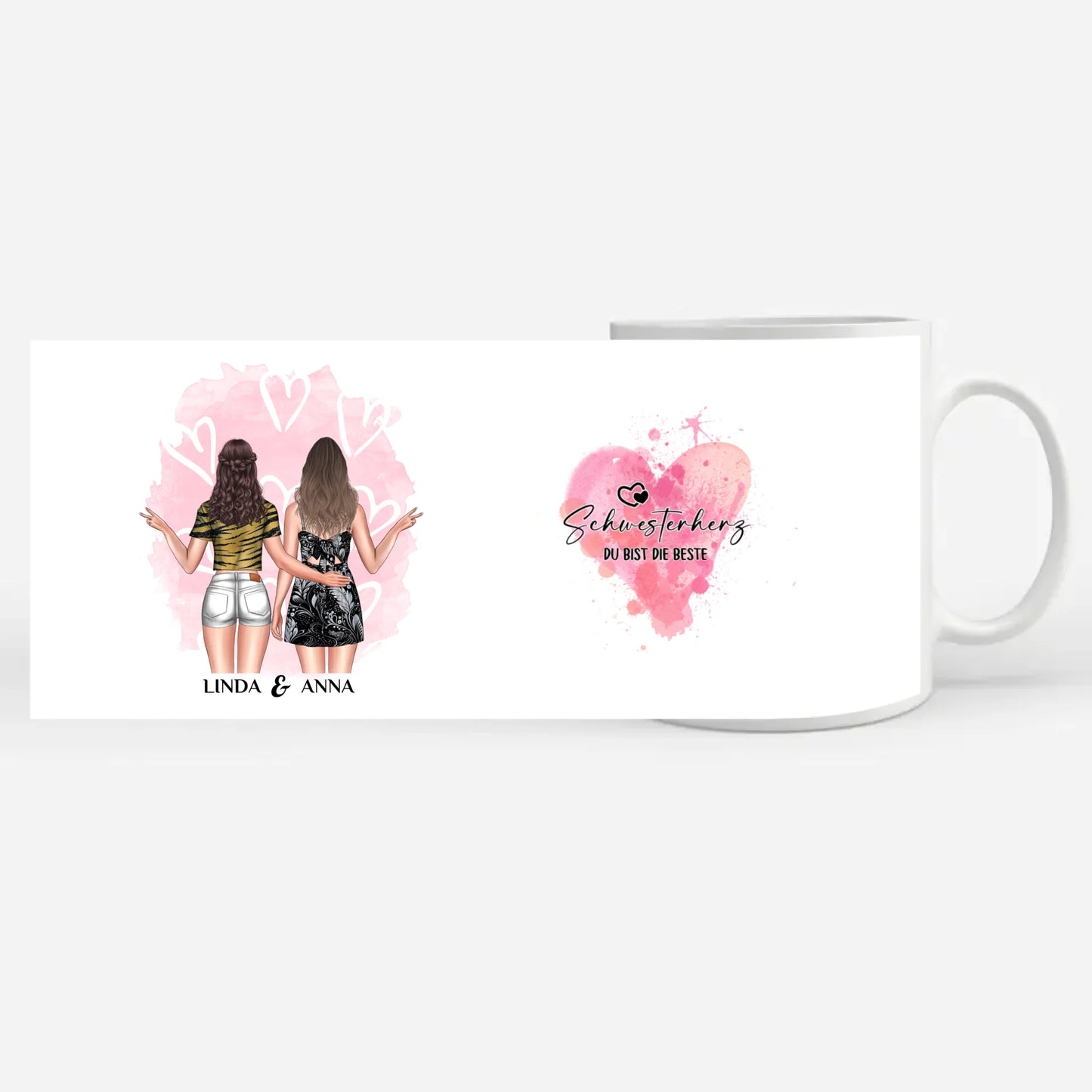 Personalisierte Tasse für Schwesterherz Bist die Beste mit Figuren