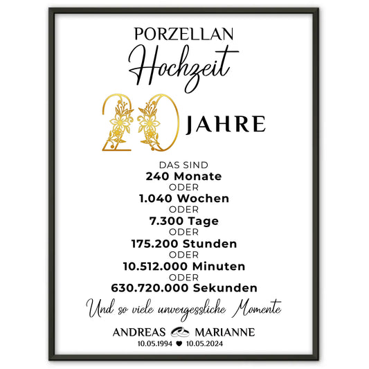 Personalisiertes Geschenk Poster Momente 20 Hochzeitstag zur Porzellanhochzeit