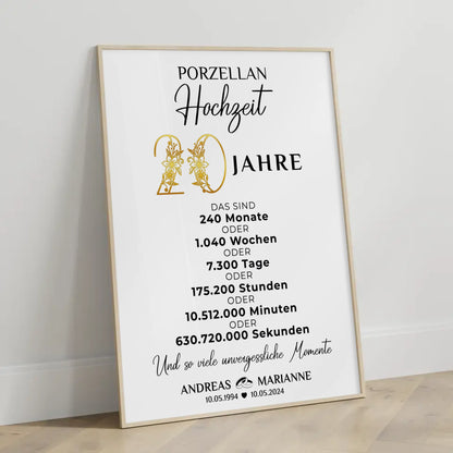 Personalisiertes Geschenk Poster Momente 20 Hochzeitstag zur Porzellanhochzeit