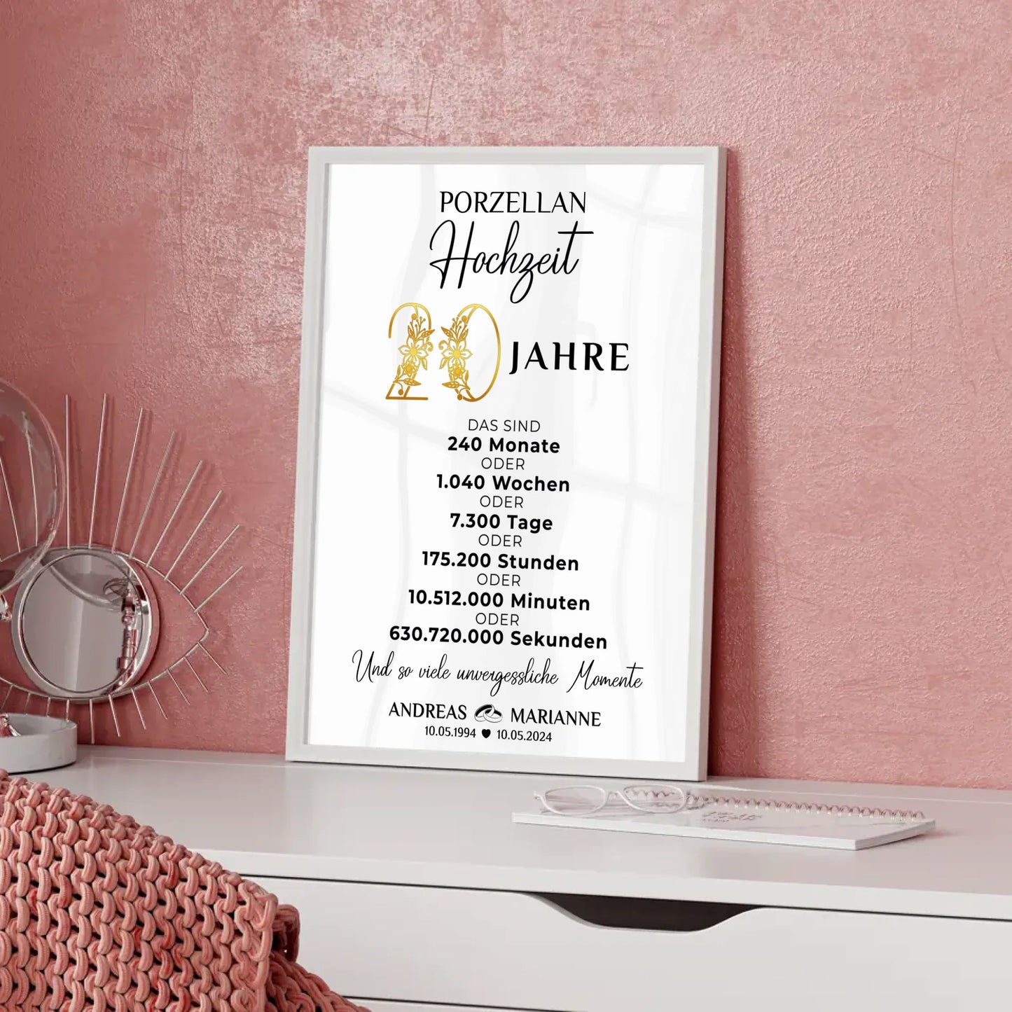Personalisiertes Geschenk Poster Momente 20 Hochzeitstag zur Porzellanhochzeit