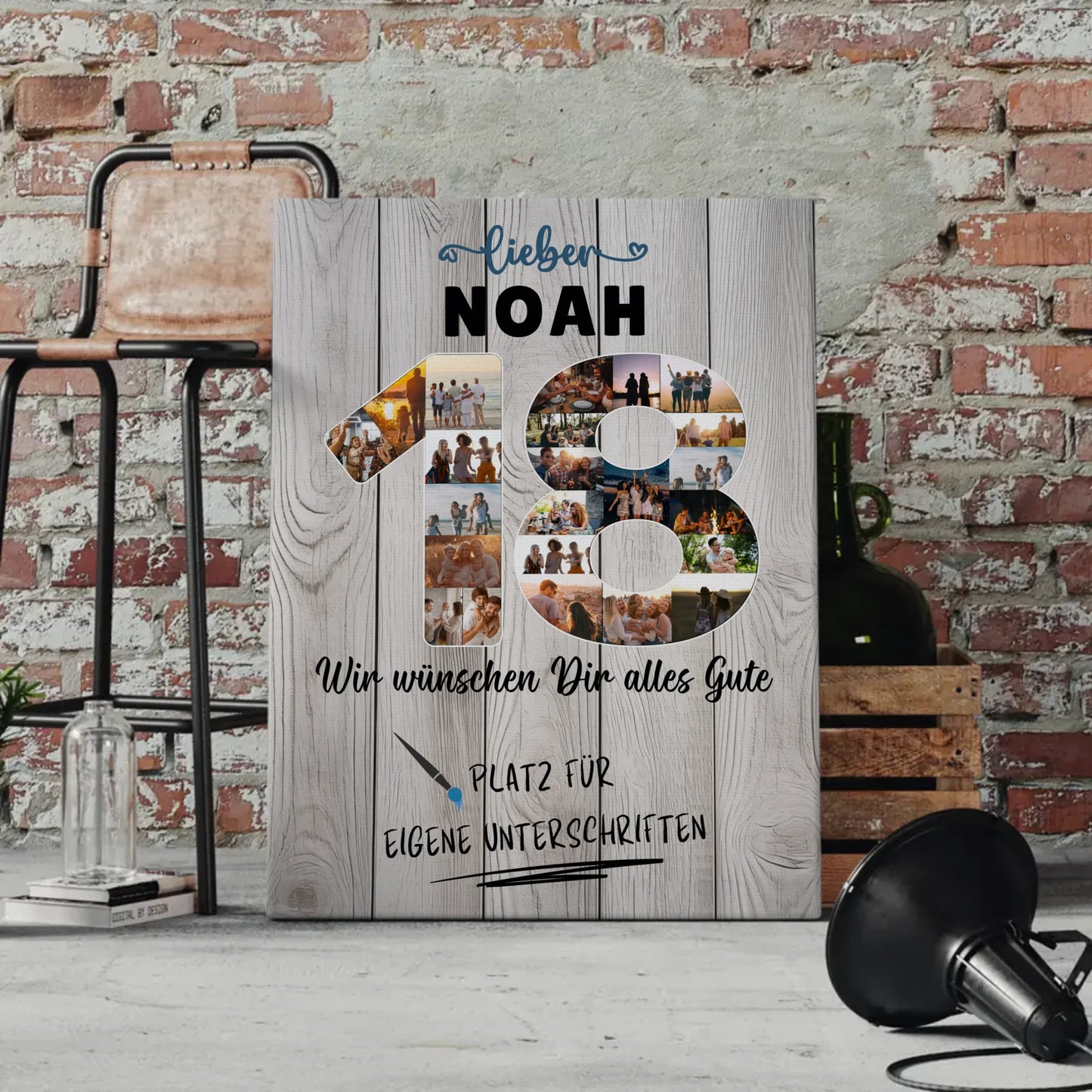 Personalisierte Fotoleinwand mit Wunschtext 18 Geburtstag für Bruder Sohn