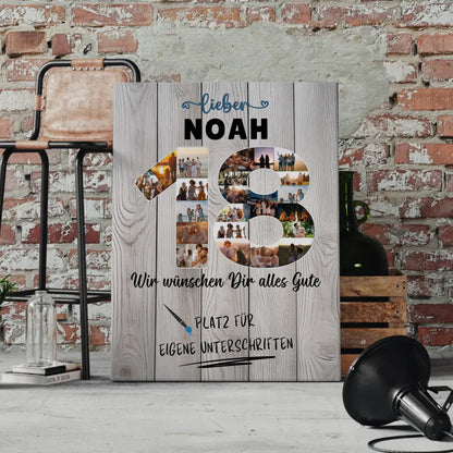 Personalisierte Fotoleinwand mit Wunschtext 18 Geburtstag für Bruder Sohn