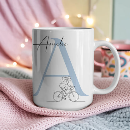 Kaffee Tasse Personalisiert Lineart Radfahrerin Radfahren Geschenk