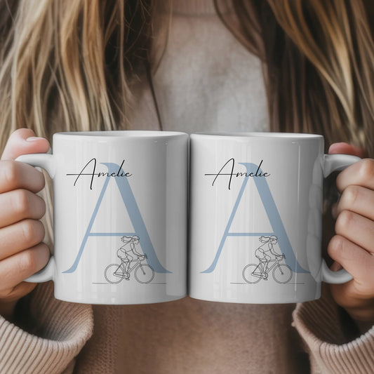 Kaffee Tasse Personalisiert Lineart Radfahrerin Radfahren Geschenk