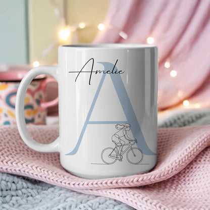 Kaffee Tasse Personalisiert Lineart Radfahrerin Radfahren Geschenk