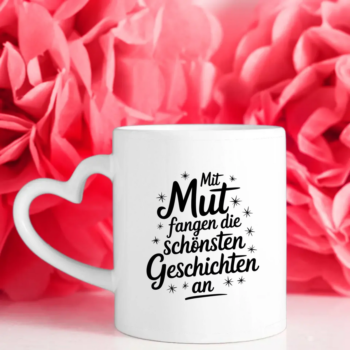 Tasse mit Spruchbildern Mut fangen die schönsten Geschichten an