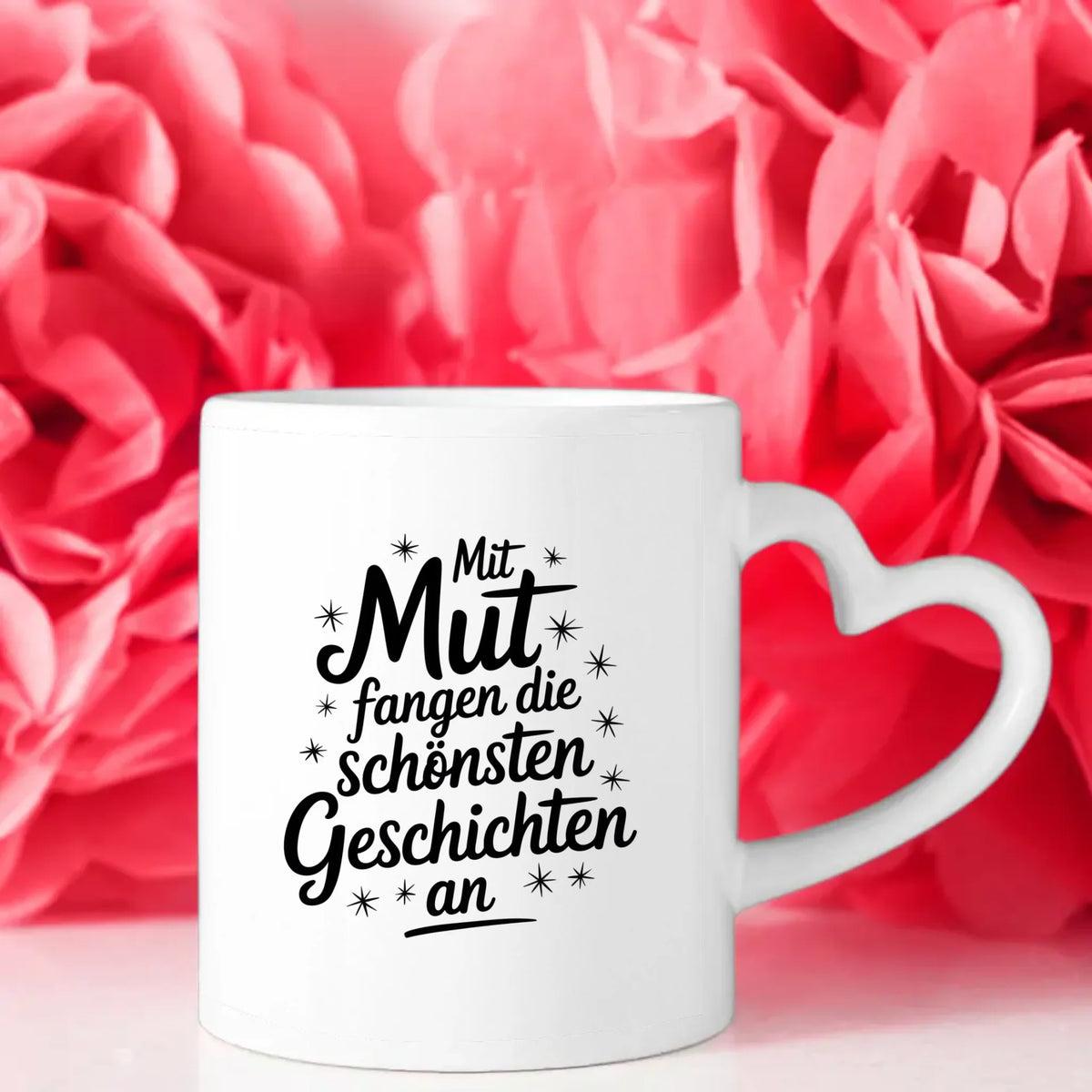Tasse mit Spruchbildern Mut fangen die schönsten Geschichten an