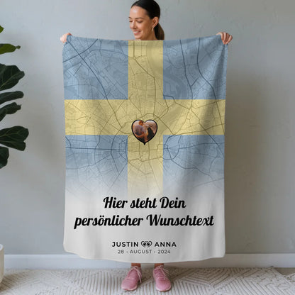 Personalisierten Decke Paar Stadtkarte Foto Schweden Wunschtext