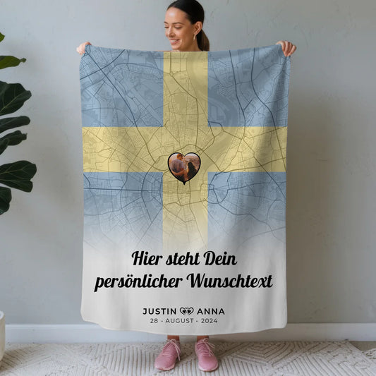 Personalisierten Decke Paar Stadtkarte Foto Schweden Wunschtext