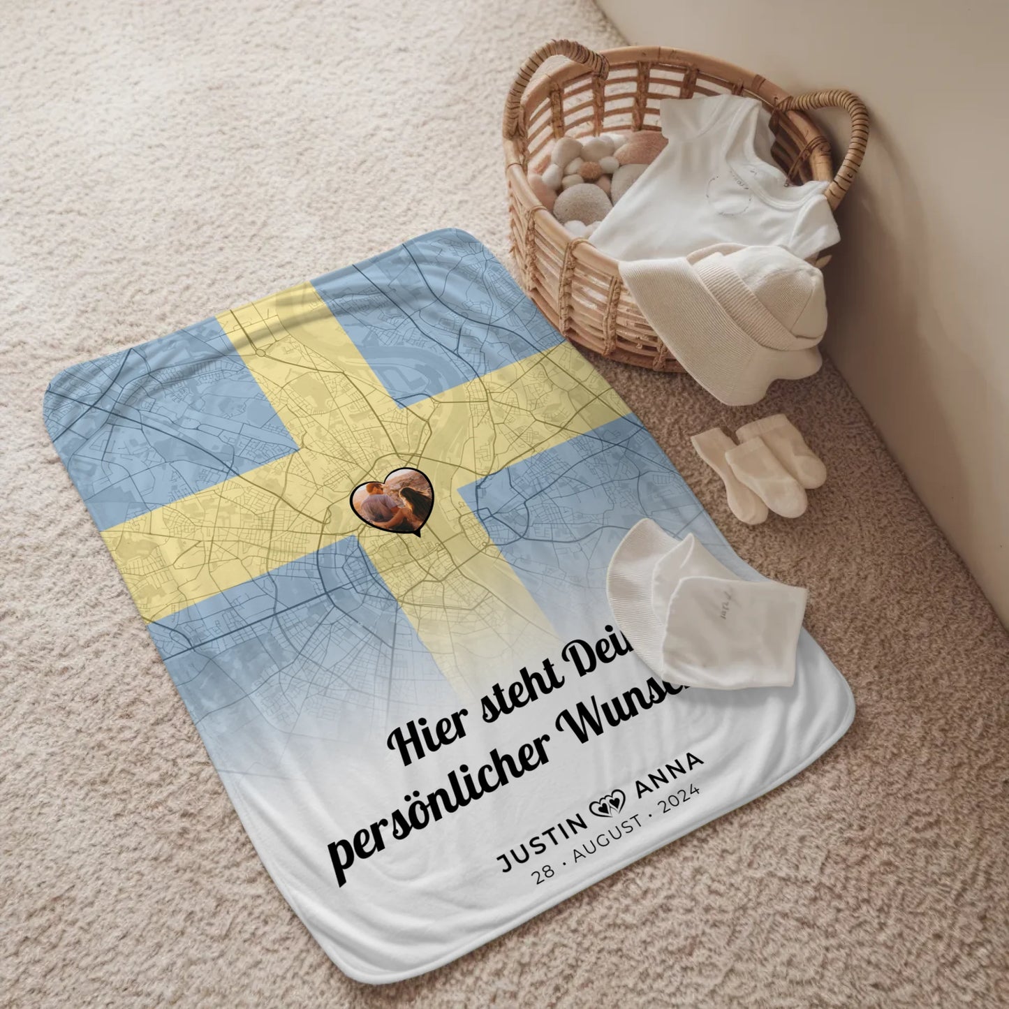 Personalisierten Decke Paar Stadtkarte Foto Schweden Wunschtext