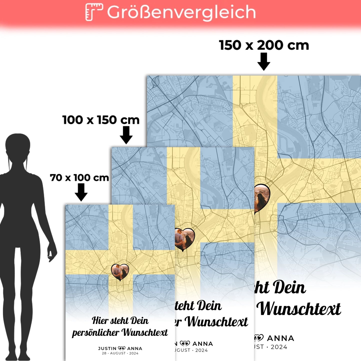 Personalisierten Decke Paar Stadtkarte Foto Schweden Wunschtext