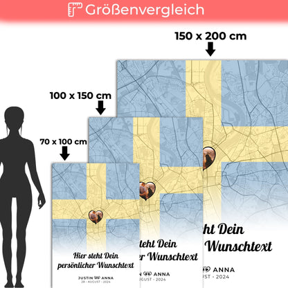Personalisierten Decke Paar Stadtkarte Foto Schweden Wunschtext