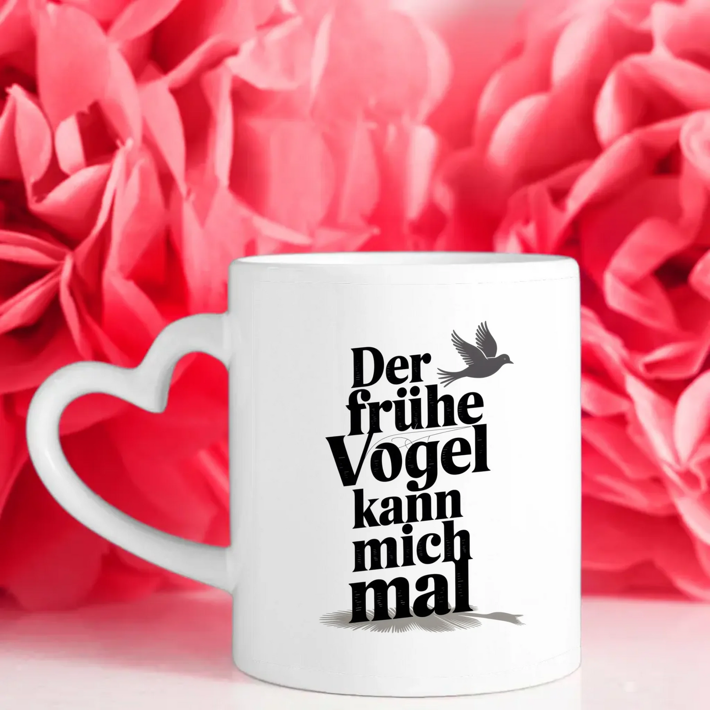 Lustige Tasse mit Spruch Der frühe Vogel kann mich mal
