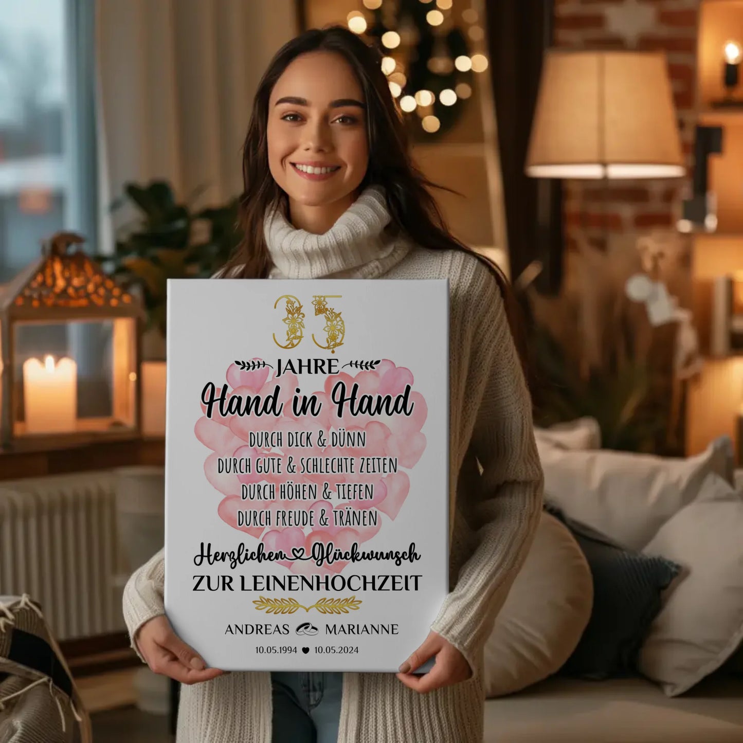 Personalisierte Leinwand Geschenk 35 Hochzeitstag zur Leinenhochzeit