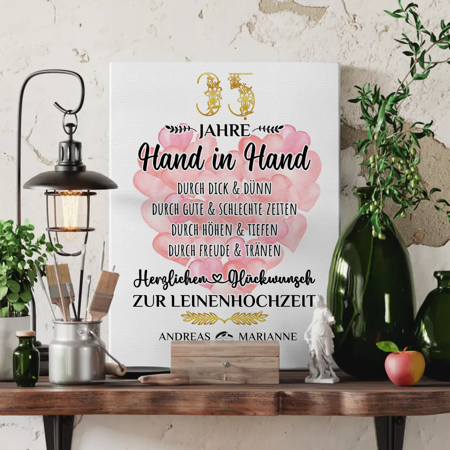 Personalisierte Leinwand Geschenk 35 Hochzeitstag zur Leinenhochzeit