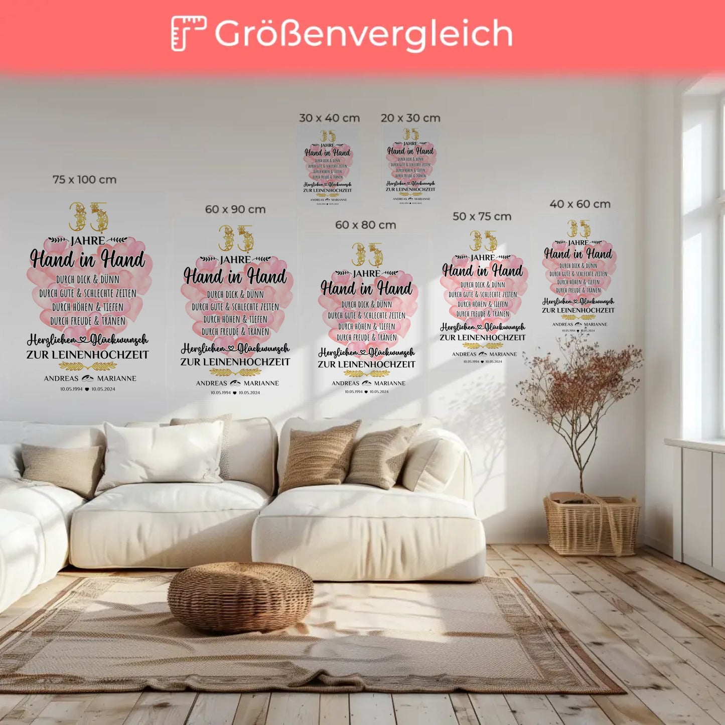 Personalisierte Leinwand Geschenk 35 Hochzeitstag zur Leinenhochzeit