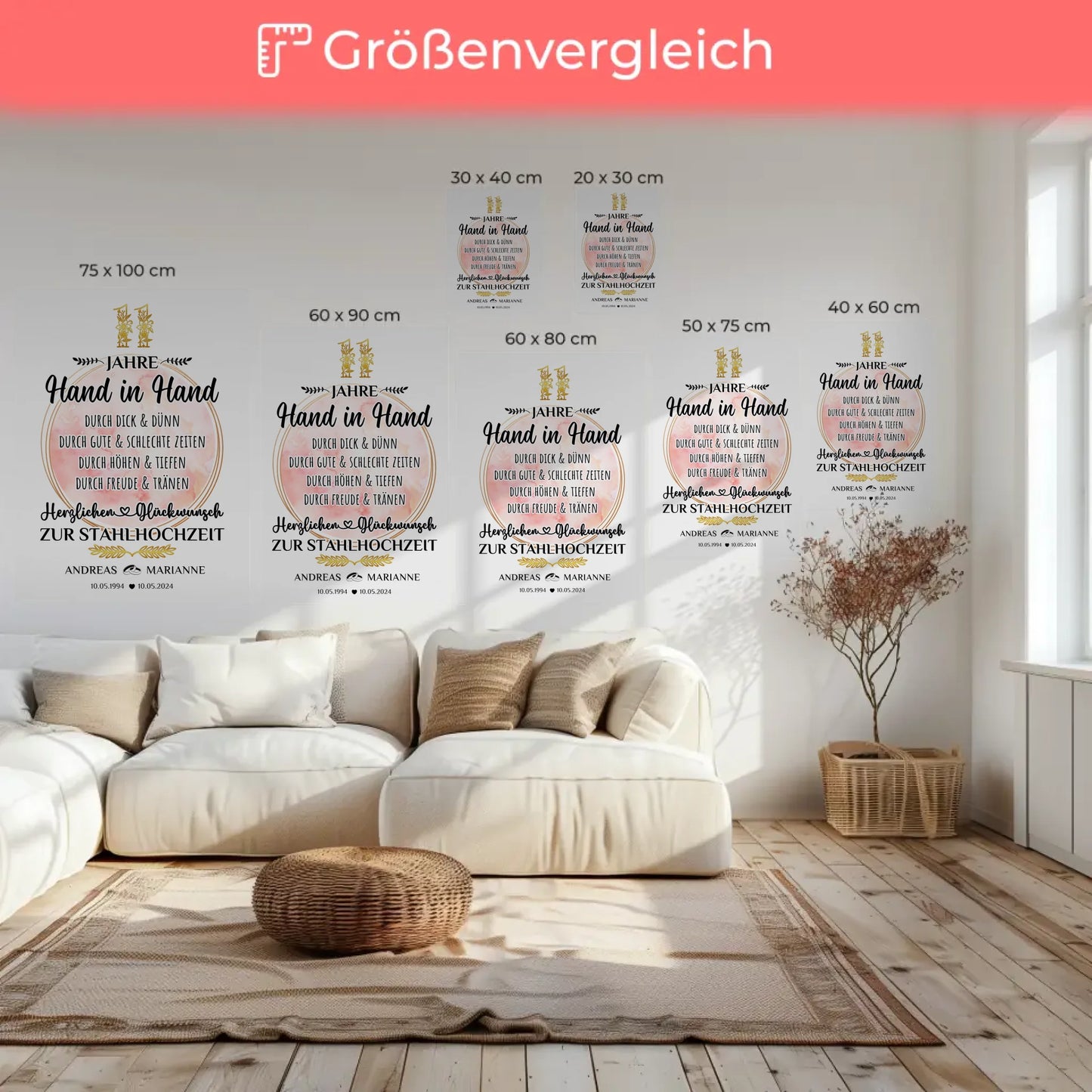 Leinwand Geschenk zur Stahlhochzeit 11 Hochzeitstag mit Namen