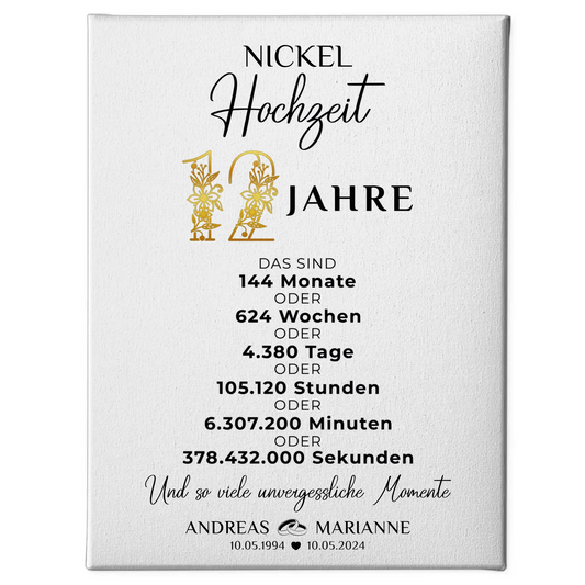 Personalisierte Leinwand Geschenk zum 12 Hochzeitstag Momente