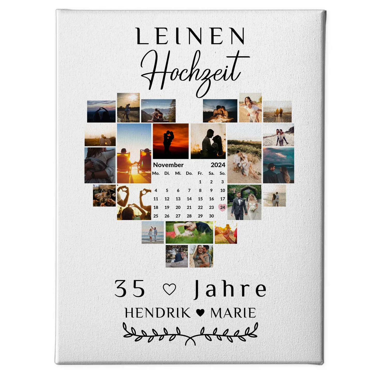 Leinwand mit Kalender 35 Hochzeitstag Geschenk für Leinenhochzeit