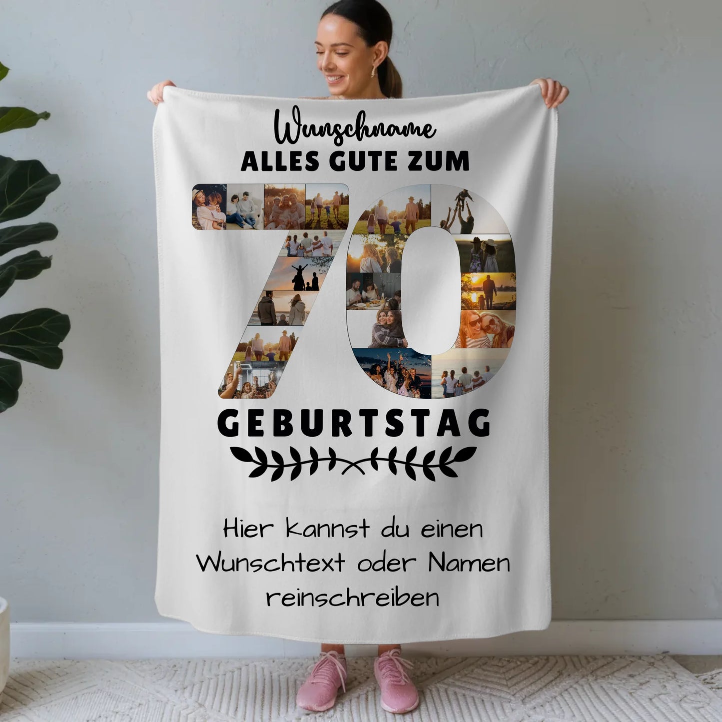 Personalisierte Decke 70 Geburtstag mit Wunschname Wunschtext für Oma Opa