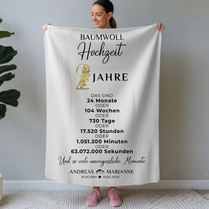 Personalisierte Decke Geschenk zur Baumwollhochzeit 2 Hochzeitstag
