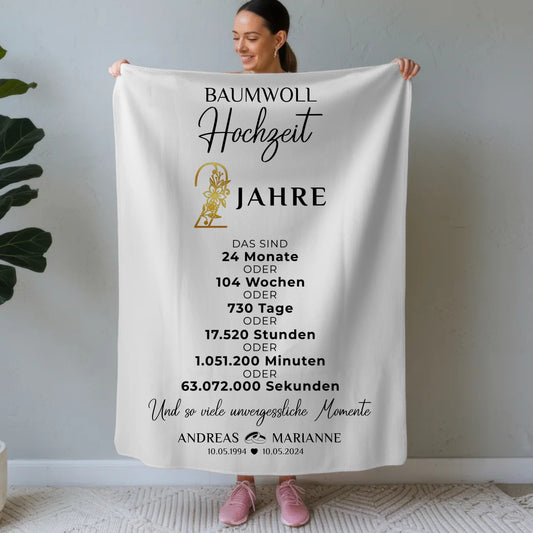 Personalisierte Decke Geschenk zur Baumwollhochzeit 2 Hochzeitstag