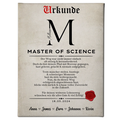 Leinwand Urkunde Geschenk Zum Masterabschluss Master Of Science