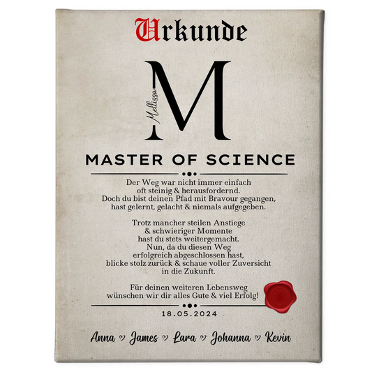 Leinwand Urkunde Geschenk Zum Masterabschluss Master Of Science