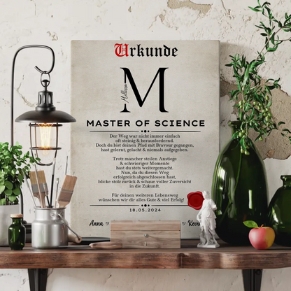 Leinwand Urkunde Geschenk Zum Masterabschluss Master Of Science
