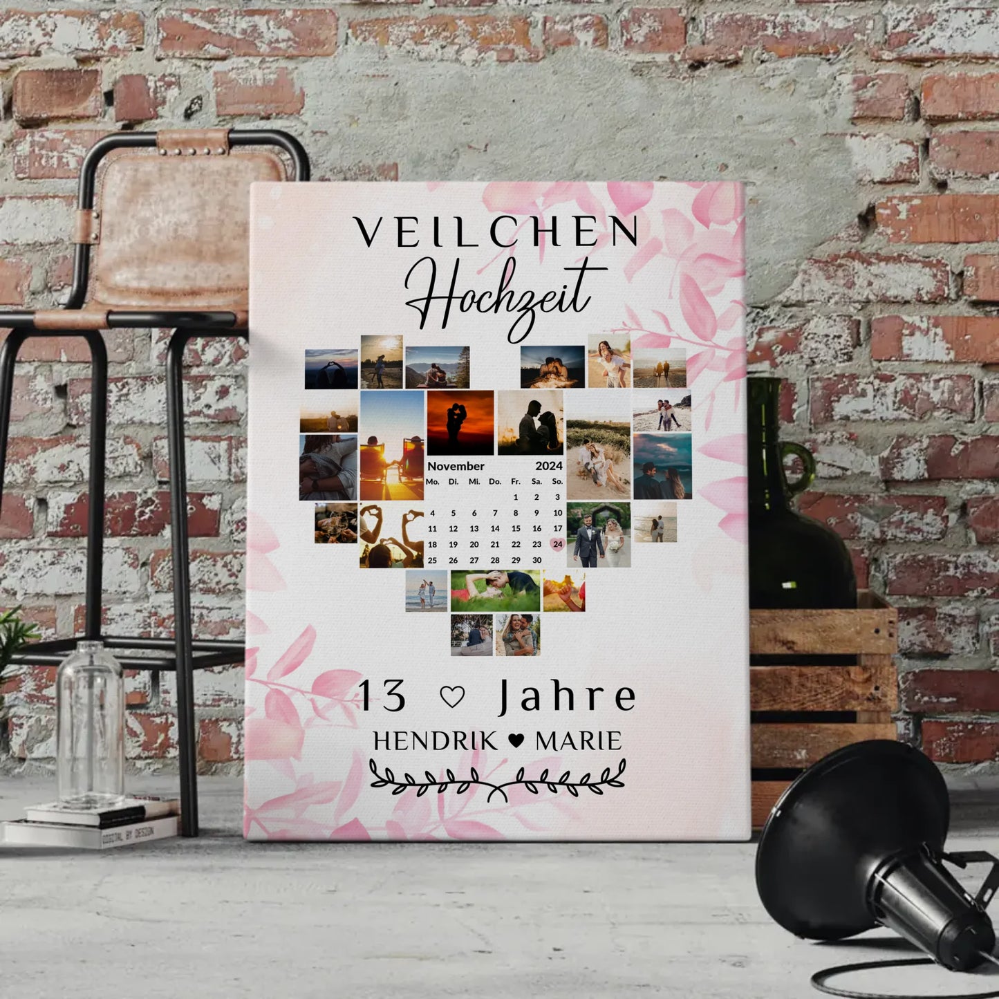Leinwand mit Kalender 13 Hochzeitstag Geschenk Veilchenhochzeit