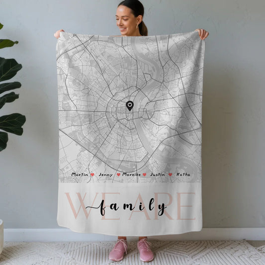 Personalisierte Decke Familie Stadtkarte We Are Family mit Nachname