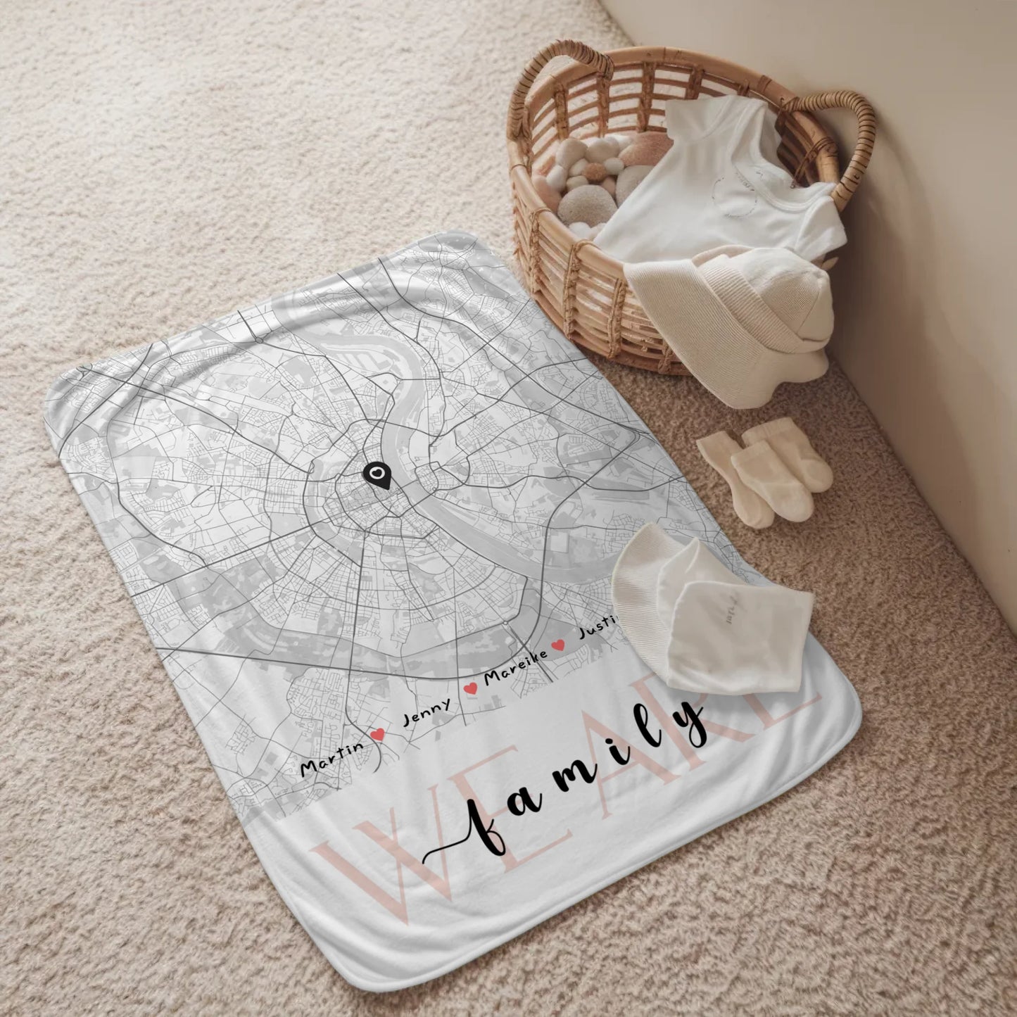 Personalisierte Decke Familie Stadtkarte We Are Family mit Nachname