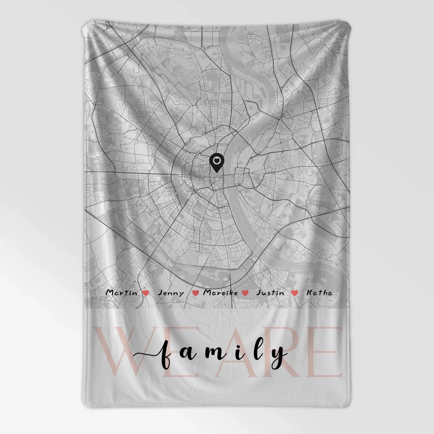 Personalisierte Decke Familie Stadtkarte We Are Family mit Nachname