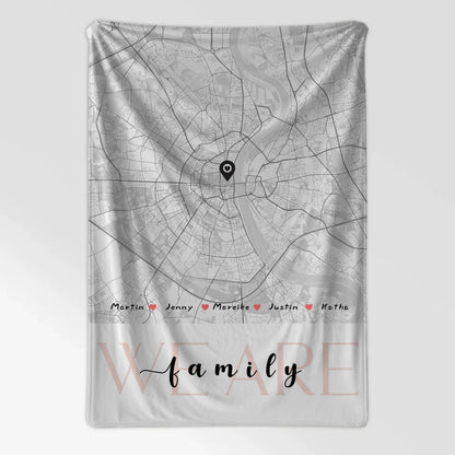 Personalisierte Decke Familie Stadtkarte We Are Family mit Nachname