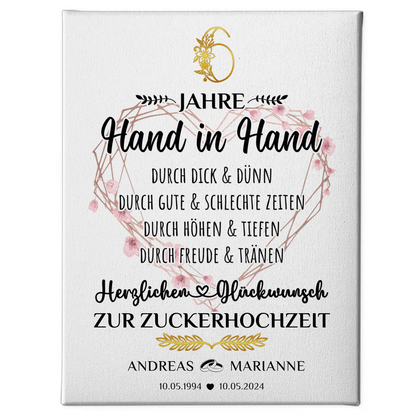 Personalisierte Leinwand Geschenk 6 Hochzeitstag zur Zuckerhochzeit mit Namen