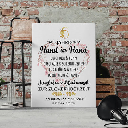 Personalisierte Leinwand Geschenk 6 Hochzeitstag zur Zuckerhochzeit mit Namen