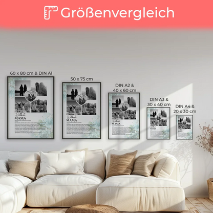 Personalisiertes Poster Definition Mama 5 Fotos Schwarz Weiß Floral Blau