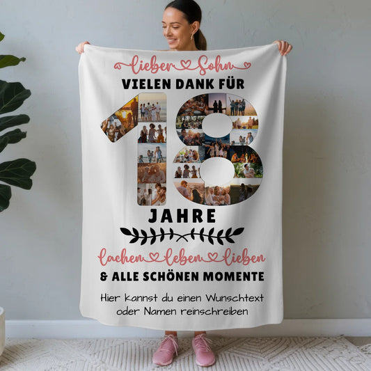 Personalisierte Decke Sohn 18 Geburtstag Fotos Wunschtext Vielen Dank